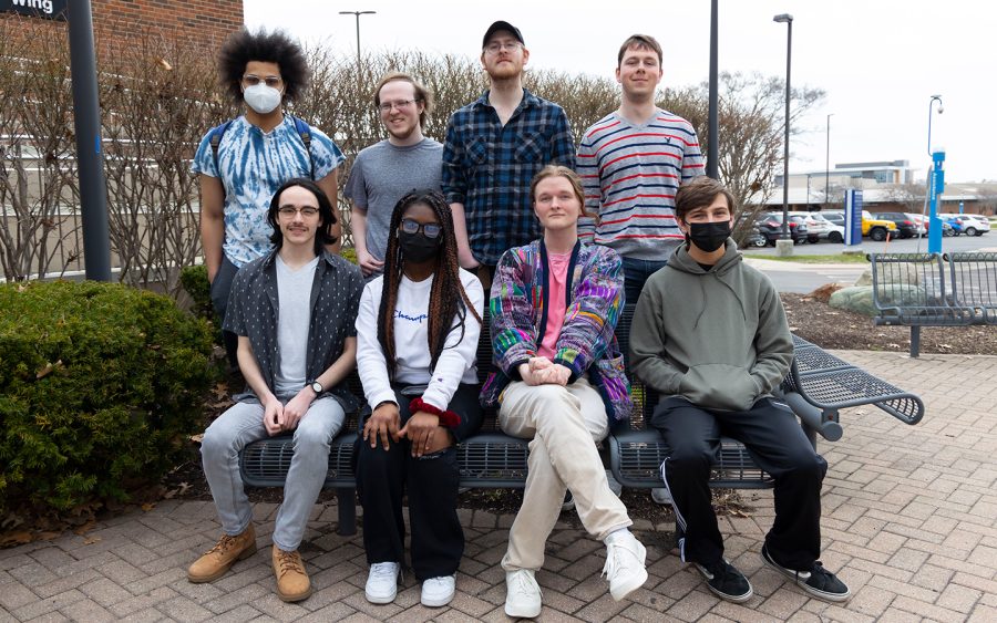 Members of the 2021-22 Schoolcraft Connection Staff (Back Row L to R) Alexander Hawthorne (Staff Writer), Ben Bolstrum (Editor-in-Chief), Matthew Kern (Managing Editor), Matt Karbownik (Layout and Design Editor, (Front Row L to R) Armando Saucedo (Multimedia Editor), Sasha Spearman (Design intern), Vae O’Neil (Arts & Entertainment Editor), and Jordan Weston (Staff Writer). The staff won 14 awards in state journalism contests for the 2021-22 academic year.