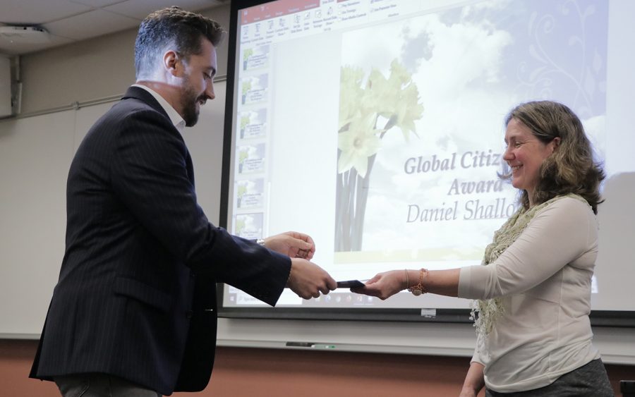 Daniel Shallohari receives the Global Citizenship Award during the 15th annual Write Word celebration on Monday, April 25, 2022 in the VisTaTech Center.
