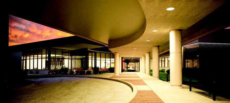 This 3D rendering illustrates what the main entrance of the VisTaTech will look like after the renovation is completed