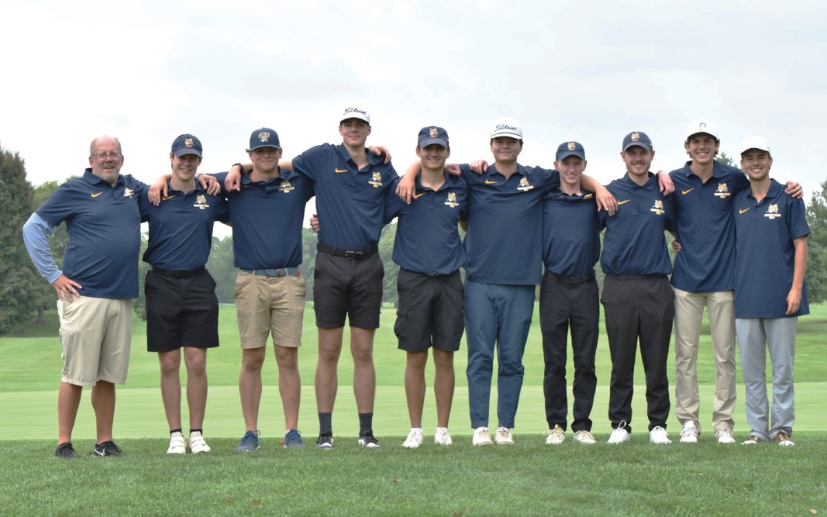 The 2023 - 24 Schoolcraft golf team poses for a team photo prior to their invitational. The golf team returned after a 5 year hiatus and looks to build the program for years to come.