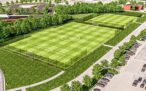 Rendered image of the new soccer fields adjacent to the South parking lot that will be coming in June 2024. (Photo courtesy of Schoolcraft College)