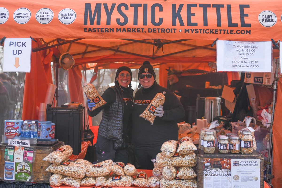 Mystic Kettle crew were excited selling their delicious popcorn at the Plymouth Ice Festival Feb. 3, 2024 in downtown Plymouth, Michigan.
