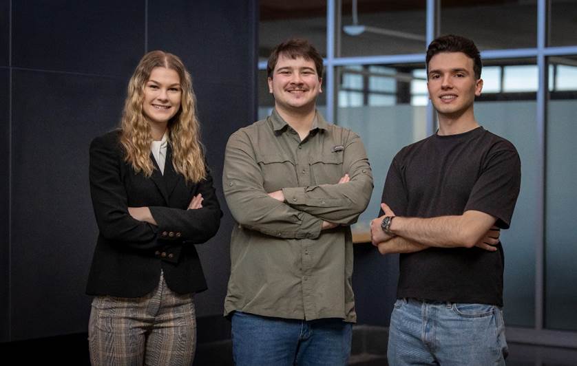 (left to right) Madison Grieb, Nick Yamine and Luis Xhemollari are the 2024 Pythagorean Prize award winners. (photo courtesy of Schoolcraft College)