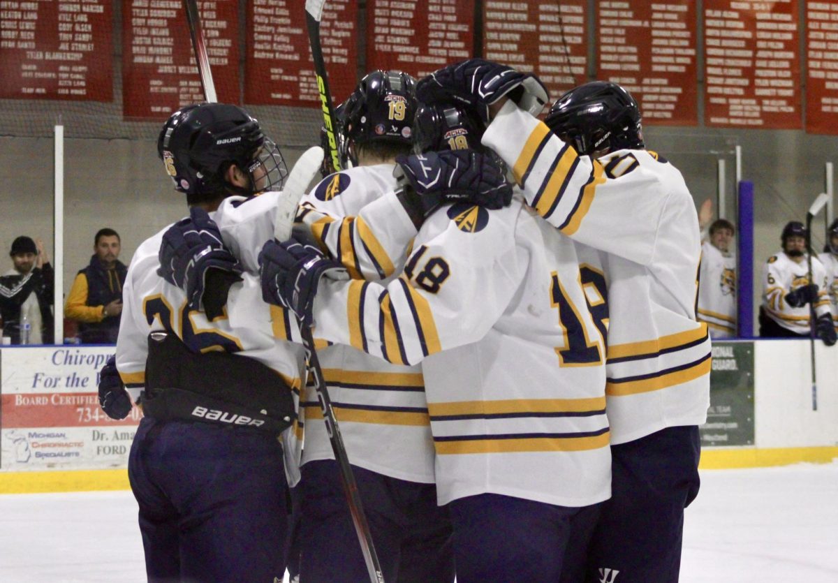 The Schoolcraft Men's Hockey team beats Concordia 7-3 on November 6, 2024 at Mike Modano Arena in Westland, Michigan.