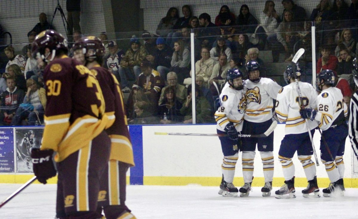 The Schoolcraft Ocelots Mens Hockey team defeats Central Michigan University 8-1 on November 8, 2024 at Mike Modano Arena in Westland, Michigan.