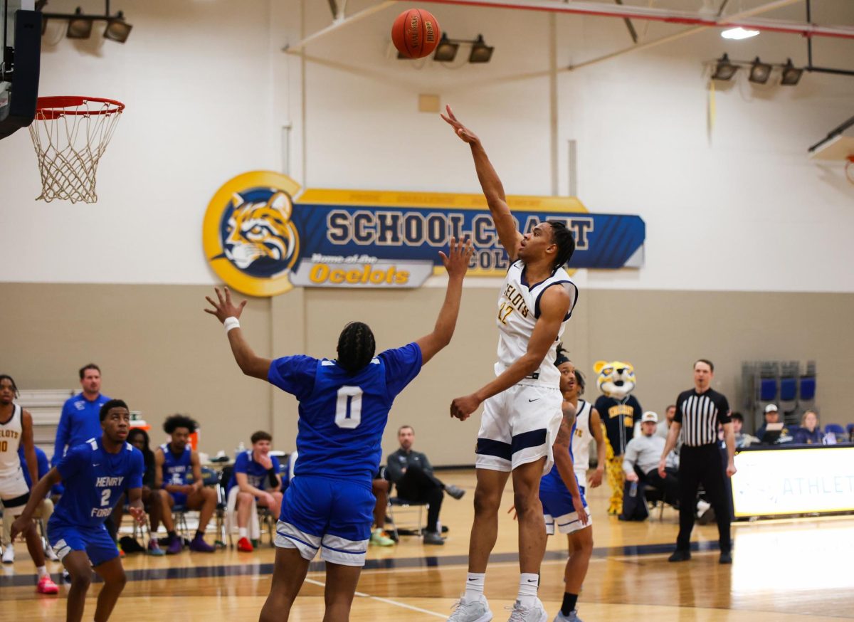 The Schoolcraft Ocelots upset the #19 Henry Ford Hawks with a 75-69 victory on Wednesday, February 19, 2025 at Schoolcraft College in Livonia, Michigan.