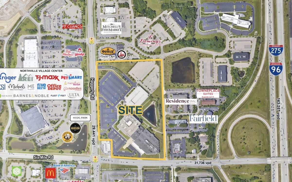 An aerial map of the 6 Mile & Haggerty development project. (Photo courtesy Mid America Group)
