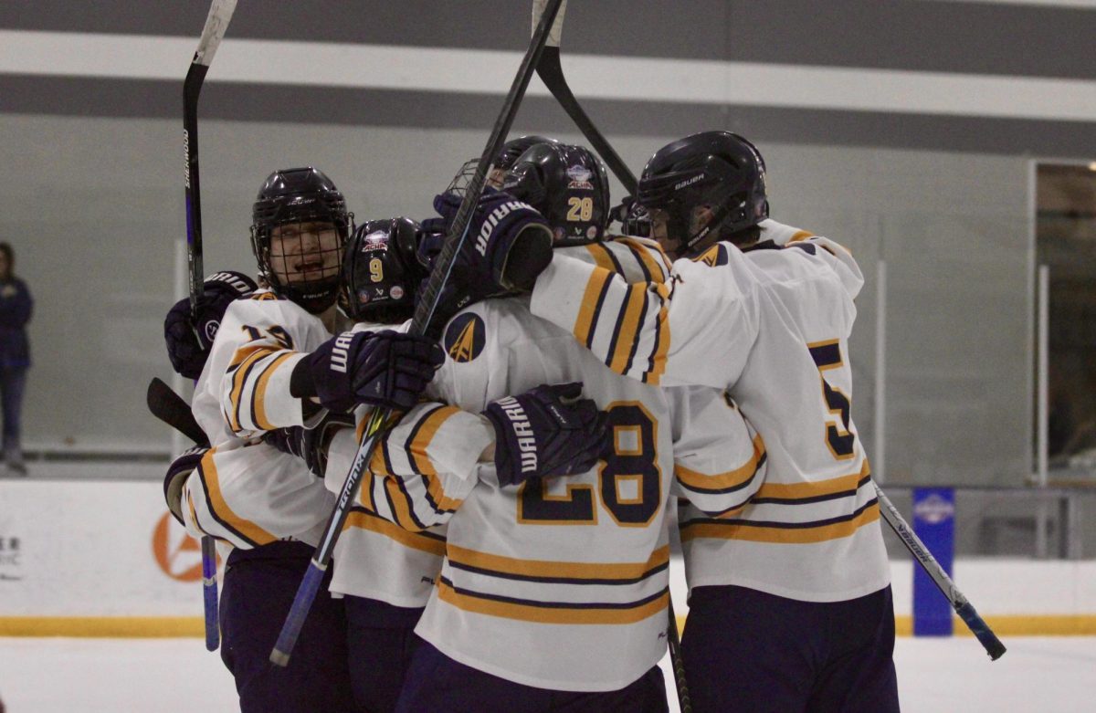 The Schoolcraft Ocelots take game of the ACHA DII Men's Hockey National Tournament against Montana State University, 4-2 on March 12, 2026.